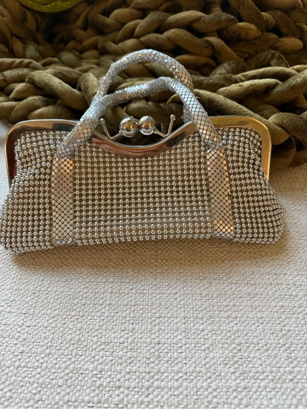 Silver Rhinestone Evening Handbag - Elegant Crystal Clutch